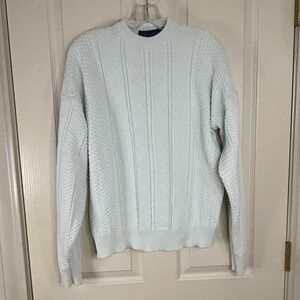 Towncraft Men's Light Blue 100% Cotton Cable Knit Crew Neck Sweater‎ Large